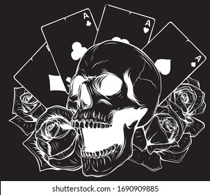 Aces and Skull in black background