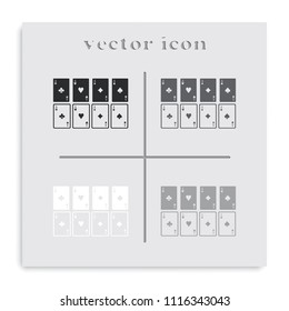 Aces of spades, clubs, diamonds and hearts flat black and white vector icon.
