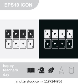 Aces of spades, clubs, diamonds and hearts flat black and white vector icon.