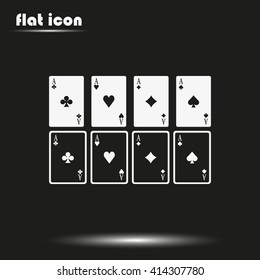 Aces of spades, clubs, diamonds and hearts icon. Flat illustration. Four aces Icon. 