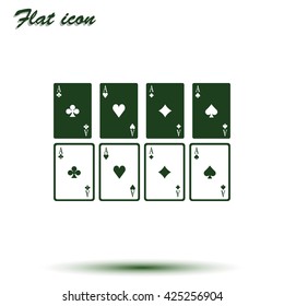 Aces of spades, clubs, diamonds and hearts icon. Flat illustration.