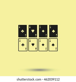 Aces of spades, clubs, diamonds and hearts icon. Flat illustration.