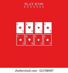 Aces of spades, clubs, diamonds and hearts icon. Flat illustration.