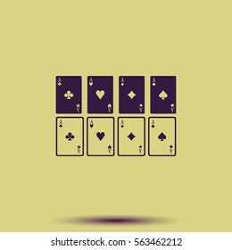 Aces of spades, clubs, diamonds and hearts icon. Flat illustration.