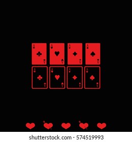 Aces of spades, clubs, diamonds and hearts icon. Flat illustration.
