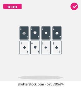 Aces of spades, clubs, diamonds and hearts icon. Playing cards flat vector illustration.