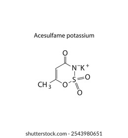 Diagrama de estrutura esquelética de potássio acessulfame. Molécula de composto adoçante artificial ilustração científica.