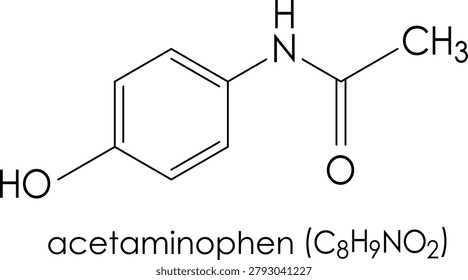 Acetaminophen Chemical Structure Formula with Molecular Composition and Pharmaceutical Compound Diagram