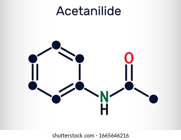Acetanilide, C8H9NO, drug molecule. It has analgesic and fever-reducing properties. Structural chemical formula. Vector illustration