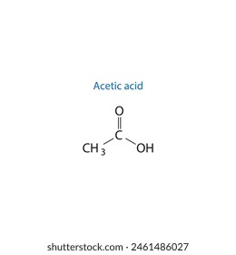 Skelettstrukturdiagramm des Essigsäuremoleküls. Wissenschaftliche Darstellung der organischen Verbindung auf weißem Hintergrund.

