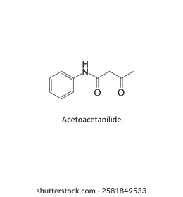 Acetoacetanilide skeletal structure.Amide compound schematic illustration. Simple diagram, chemical structure.