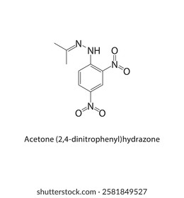 Acetone (2,4-dinitrophenyl)- hydrazone skeletal structure.Hydrazone compound schematic illustration. Simple diagram, chemical structure.