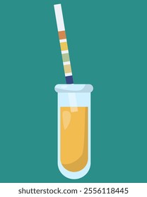 Acetone test, paper strip with colored squares for analysis of acetone level immersed in a test tube with a urine sample vector illustration