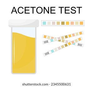 Conjunto de vector de prueba de acetona. Icono de palo de prueba de orina. Ensayo de varilla de nivel utilizado para determinar cambios patológicos. Ilustración médica para web, app.