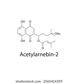 Acetylarnebin-2 skeletal structure diagram.Naphthoquinone compound molecule scientific illustration.