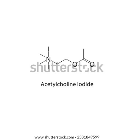 Acetylcholine iodide skeletal structure.Quaternary Ammonium Salt compound schematic illustration. Simple diagram, chemical structure.