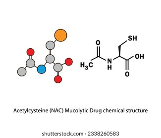 Acetylcysteine (NAC) mucolytic drug. Chemical skeletal formula.
