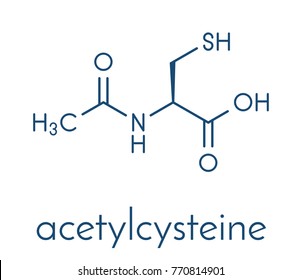 Acetylcysteine (NAC) mucolytic drug molecule. Also used to treat paracetamol overdose, Skeletal formula.