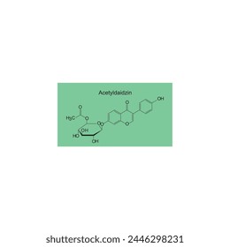 Acetyldaidzin skeletal structure diagram.Isoflavanone compound molecule scientific illustration on green background. svg
