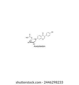 Acetyldaidzin skeletal structure diagram.Isoflavanone compound molecule scientific illustration on white background. svg