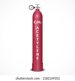 Acetylene cylinder with manometer. Vector illustration isolated on white background.