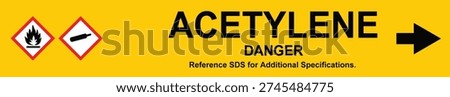 Acetylene danger label with flammable and compressed gas symbols, used for safety identification and hazard warning.