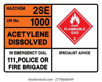 Acetylene Dissolved UN 1000 Symbol Sign, Vector Illustration, Isolate On White Background, Label. EPS10