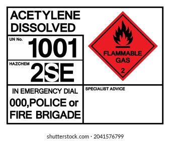 Acetylene Dissolved UN 1001 Symbol Sign, Vector Illustration, Isolate On White Background, Label .EPS10