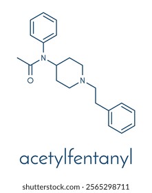 Acetylfentanyl synthetic opioid drug molecule. Skeletal formula.