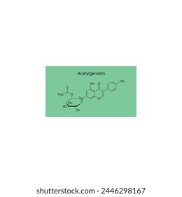 Acetylgenistin skeletal structure diagram.Isoflavanone compound molecule scientific illustration on green background. svg
