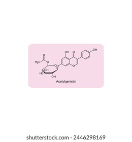Acetylgenistin skeletal structure diagram.Isoflavanone compound molecule scientific illustration on pink background. svg