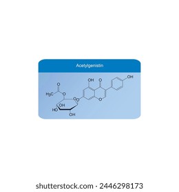 Acetylgenistin skeletal structure diagram.Isoflavanone compound molecule scientific illustration on blue background. svg