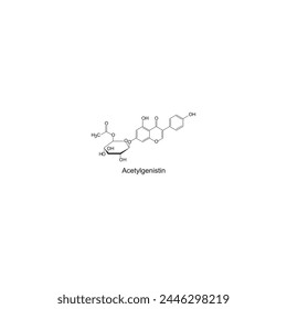Acetylgenistin skeletal structure diagram.Isoflavanone compound molecule scientific illustration on white background. svg