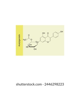 Acetylgenistin skeletal structure diagram.Isoflavanone compound molecule scientific illustration on yellow background. svg