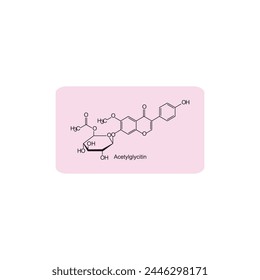 Acetylglycitin skeletal structure diagram.Isoflavanone compound molecule scientific illustration on pink background. svg