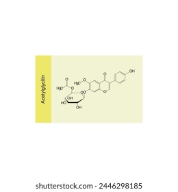 Acetylglycitin skeletal structure diagram.Isoflavanone compound molecule scientific illustration on yellow background. svg