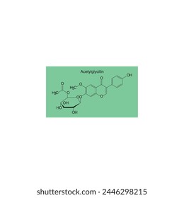 Acetylglycitin skeletal structure diagram.Isoflavanone compound molecule scientific illustration on green background. svg