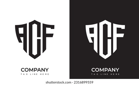 ACF logo. ACF shield logo design. ACF logo for technology, business and real estate brand