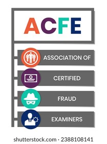 ACFE, Association of Certified Fraud Examiners acronym. Concept with keyword and icons. Flat vector illustration. Isolated on white.