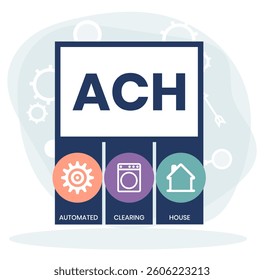 ACH - Automated Clearing House acronym, business concept background. Vector illustration for website banner, marketing materials, business presentation, online advertising.