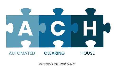 ACH - Automated Clearing House acronym, business concept background. Vector illustration for website banner, marketing materials, business presentation, online advertising.
