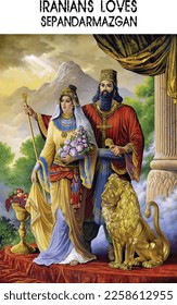 Rey Achaemenid y reina, rey persa mostrando amor en el Día de San Valentín. La versión persa de San Valentín.