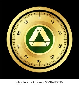 Achain (ACT) cryptocurrency safe lock. Eps10 vector illustration isolated on black background.