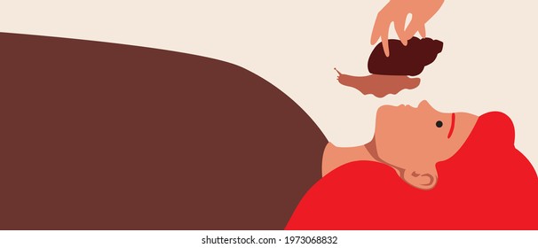 Achatina snail for rejuvenation. Flat vector stock illustration. Woman face with Achatina spa. Snail slime as skin care for design. Illustration as copy space template