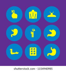 ache icon. 9 ache set with blister, pain, body part and shoulders vector icons for web and mobile app