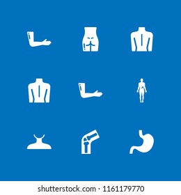 ache icon. 9 ache set with stomach, knee bones, body part and shoulders vector icons for web and mobile app