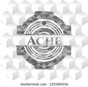 Ache realistic grey emblem with geometric cube white background