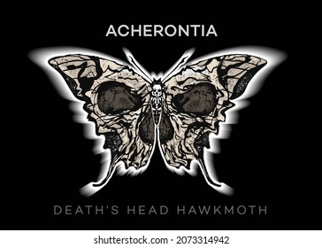 Acherontia. Death's Head Hawkmoth. Vector abstract illustration isolated on black background in the style of modern grunge tattoos.