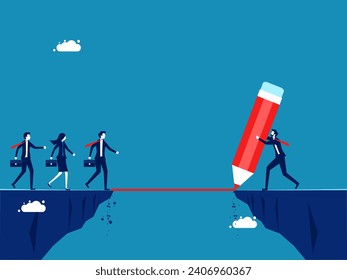 Achieve business goals. Businessman drawing a bridge line