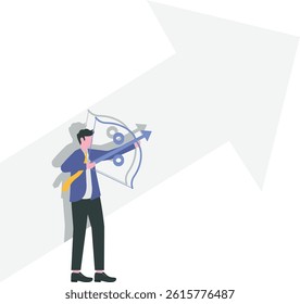 Achieve business goals. businessman pulling bow and arrow aiming at target

